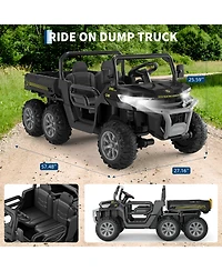 homfan 24V 2 Seater 4WD 6 Wheel Electric Ride On Dump Truck – Utv Car with Remote Control, Bed, Led Lights, MP3, Safety Belt