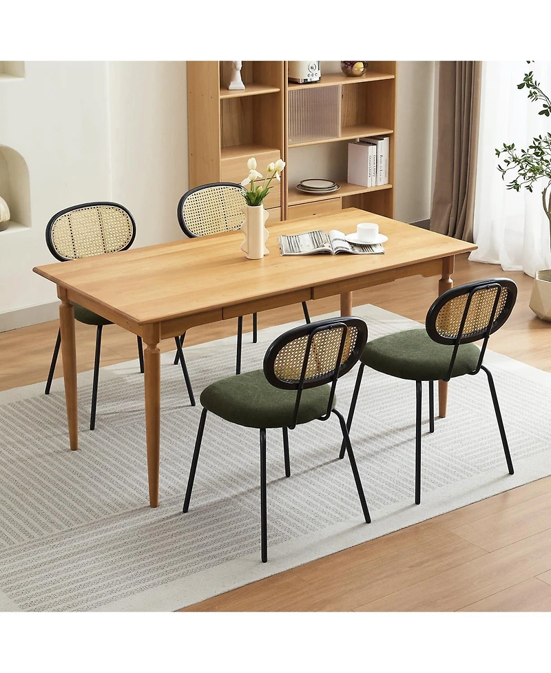 homfan Mid-Century Modern Soft Dining Chairs Set of 4, Upholstered Seat, Mesh Cane Back, Metal Legs, Stylish Rattan Kitchen Chairs for Dining Room