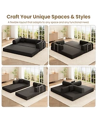 Gaomon 79" Convertible Sofa Bed, 4-in-1 Frameless Corduroy Folding No Assembly Required, Floor-Standing Mattress, Double with Pillows