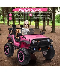 homfan 24v 2 Seater Electric Ride On Truck, Pink 4 Wheel Battery Powered Car Toy with Remote Control for Boys and Girls Ages 3 to 8
