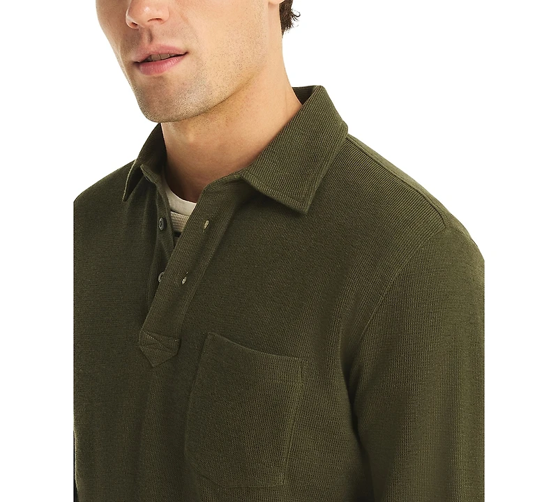 Nautica Men's Waffle Knit Cotton Blend Long-Sleeve Polo Shirt