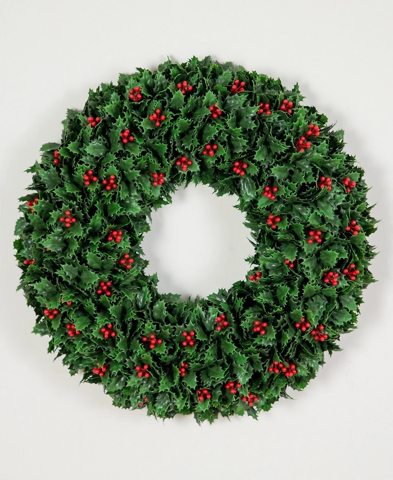 Nearly Natural 24" Ultraviolet Resistant Artificial Holly Berry Christmas Wreath Indoor And Outdoor