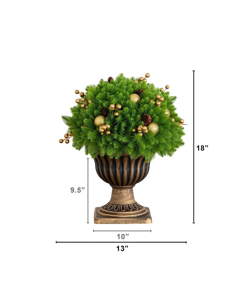 Nearly Natural 18" Ultraviolet Resistant Artificial Pre-Lit Christmas Pine Plant Indoor And Outdoor