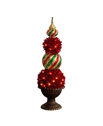 Nearly Natural 3' Pre-Lit Artificial Christmas Poinsettia Topiary Tree