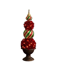 Nearly Natural 3' Pre-Lit Artificial Christmas Poinsettia Topiary Tree