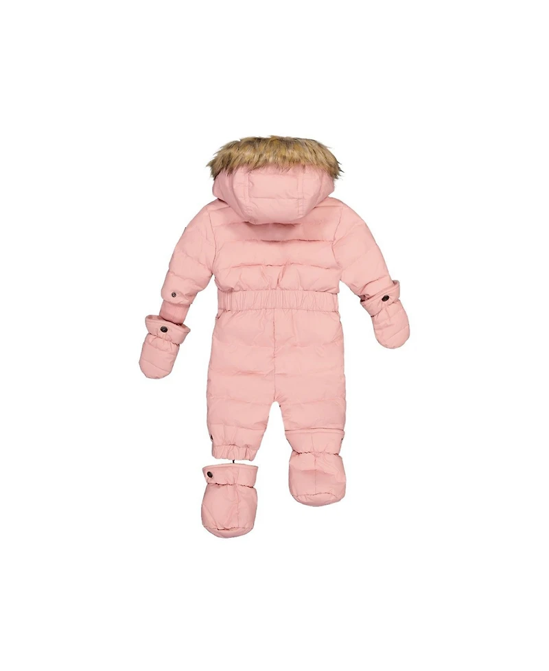 Deux par Baby Girl ( 6M to 24M ) Original One Piece Puffy Snowsuit with Removable Mittens and Boots Pale Dusty