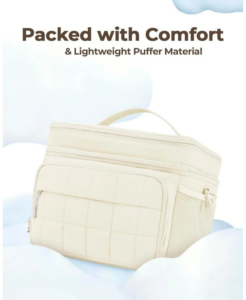 Piscifun 32 Can Puffer Soft Cooler Bag Double Deck Collapsible Insulated Lunch Tote for Outdoor Travel Work