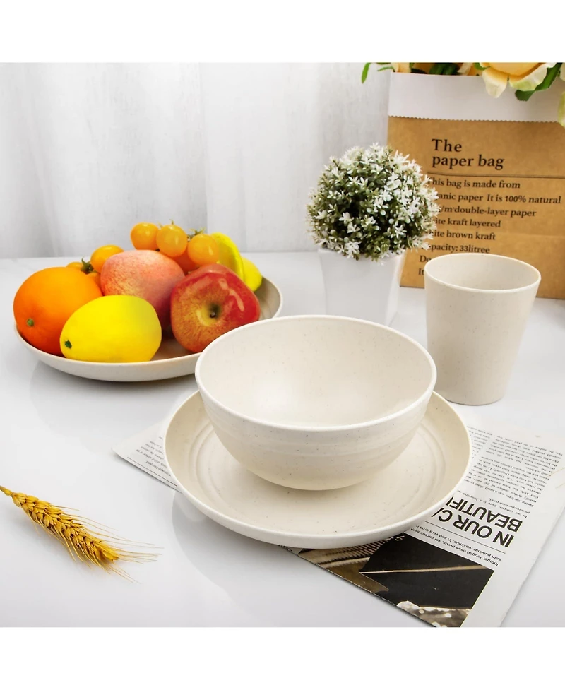Piscifun 16 Piece Wheat Straw Dinnerware Set For 4 Unbreakable Microwave Safe Kitchen Camping