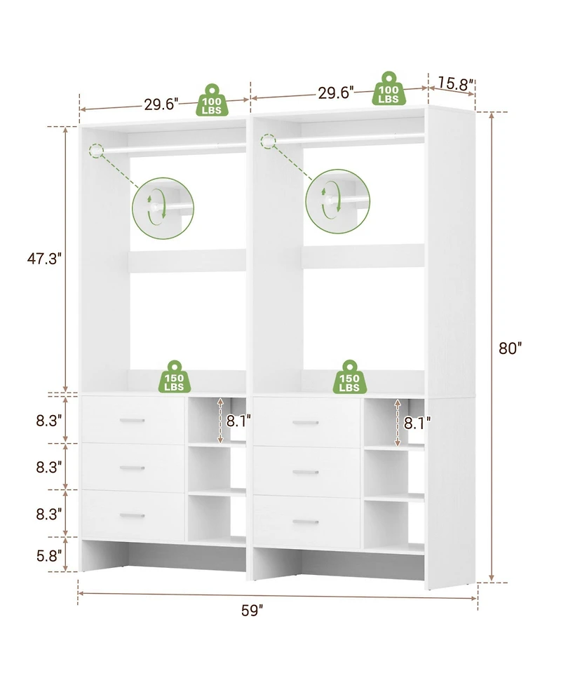 Aheaplus 30'' Set of 2 Closet Organizer with Wooden Drawers