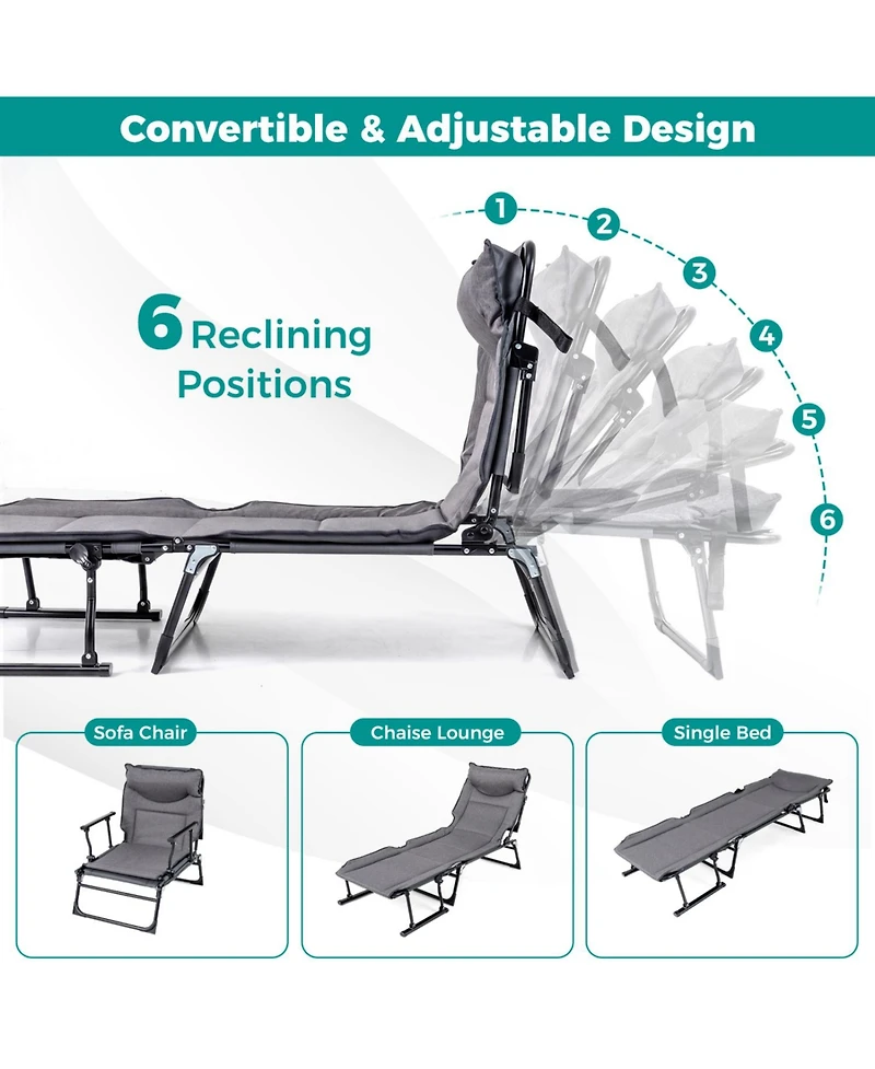 Mecale 3-in-1 Folding Camping Cot Convertible Single Sofa Chair, 375-lb Cap