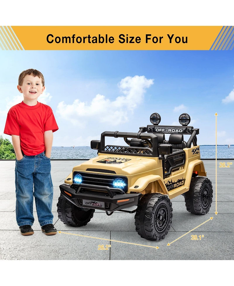 homfan Ride-On Truck Car, 4-Wheel Electric Vehicle, Remote Control, Led Lights, Music and Horn, Suspension, Dual Speeds