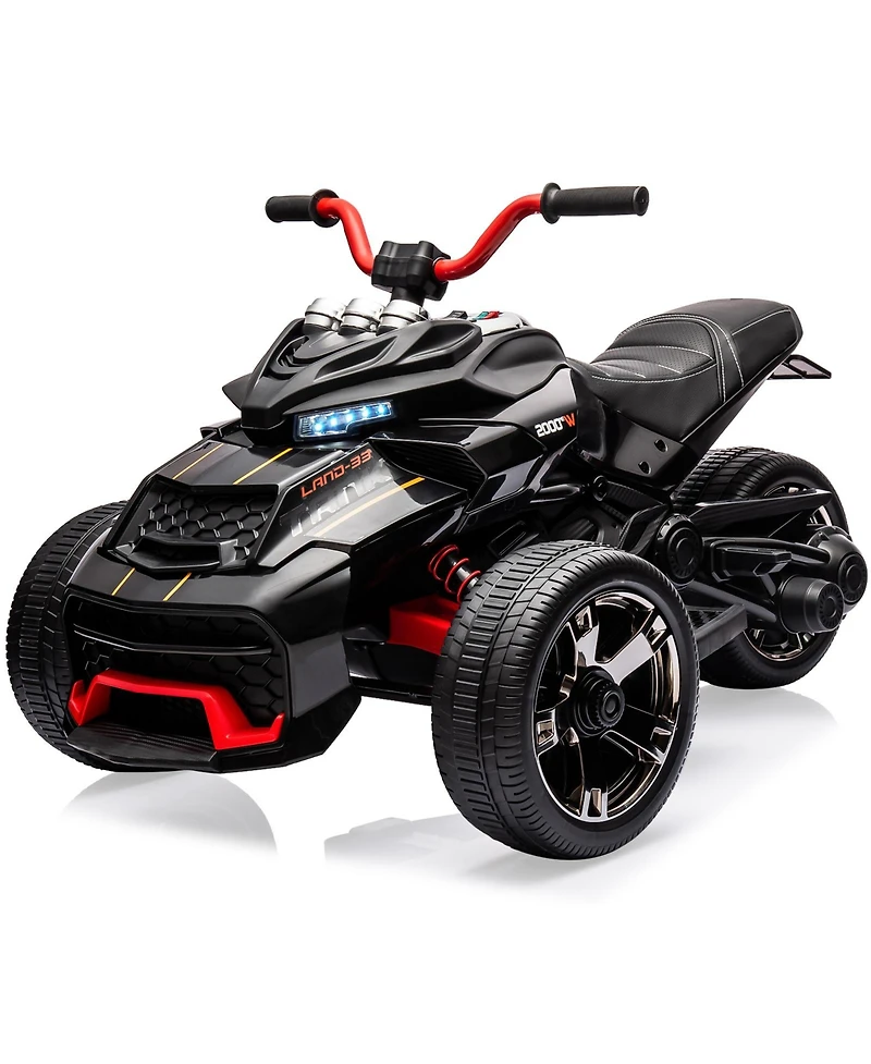 homfan Powerful 12V 3-Wheel Electric Atv Motorcycle, Dual 55W Motors, Up to 7MPH, Led Lights, Music, Usb, Horn, Eva Treaded Tires