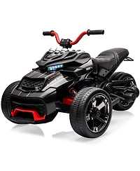 homfan Powerful 12V 3-Wheel Electric Atv Motorcycle, Dual 55W Motors, Up to 7MPH, Led Lights, Music, Usb, Horn, Eva Treaded Tires