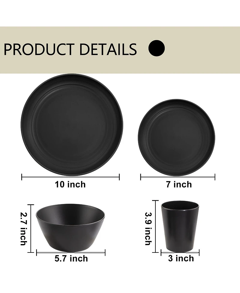 Piscifun 48 Piece Wheat Straw Dinnerware Set For 12 Unbreakable Dishwasher Microwave Safe Stackable Camping Dishes