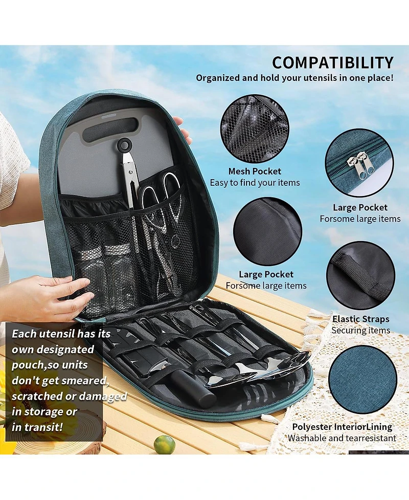 Piscifun 10 Piece Stainless Steel Camping Kitchen Utensil Set With Travel Bag For Outdoor Grilling Picnics