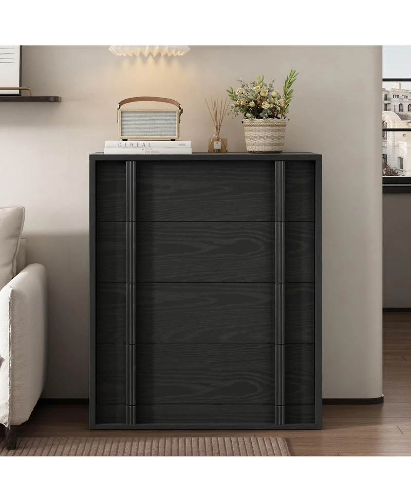 homfan with 4 Drawers for Bedroom, Modern Bedside Table Vertical Handle, Wooden Storage Cabinet Side Living Room Entryway Dorm
