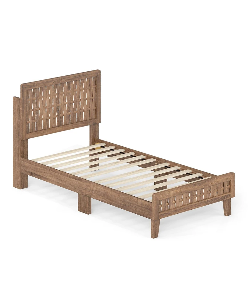 Costway Bed Frame with Woven Accent Headboard and Footboard