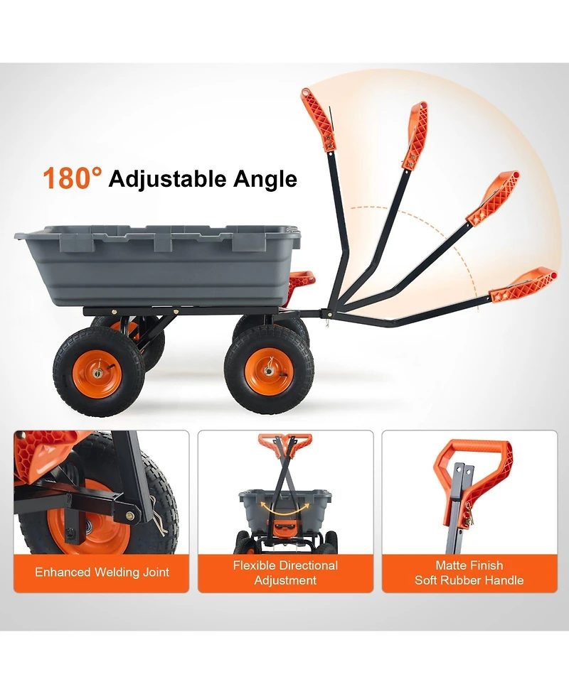 Mecale Garden Dump Cart, Poly Bed with Steel Frame, 6.48 Cube Feet., Dual-Function Handle, 1200 lb Load, 13" Wheels