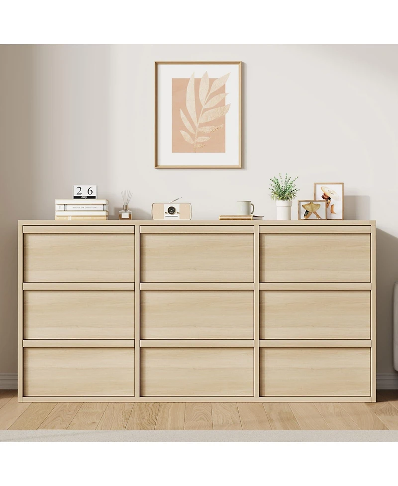 homfan Large 9 Drawer Dresser for Bedroom, Modern Wooden Chest, Spacious Organizer for Living Room, Nursery, Entryway, Hallway, Closet