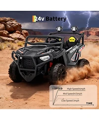 homfan 2-Seater Electric Utv Ride-On Truck with Remote Control, Led Lights & 4-Wheel Suspension, 120 lb Capacity, Ages 2+