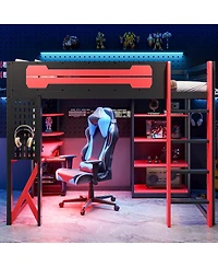 Streamdale Furniture Wood Loft Bed with Desk, Shelves, Power, Usb-c, Rgb Light