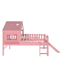 Streamdale Furniture Loft Bed With Slide, Playhouse, Stars, Window, Led Lights