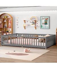 Streamdale Furniture Queen Size Bed Floor Bed with Safety Guardrails and Door for Kids