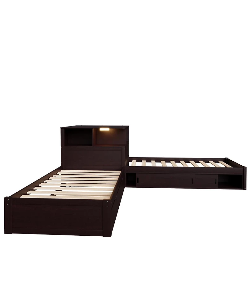 Streamdale Furniture L-Shaped Twin Platform Bed with Storage, Desk, Trundle