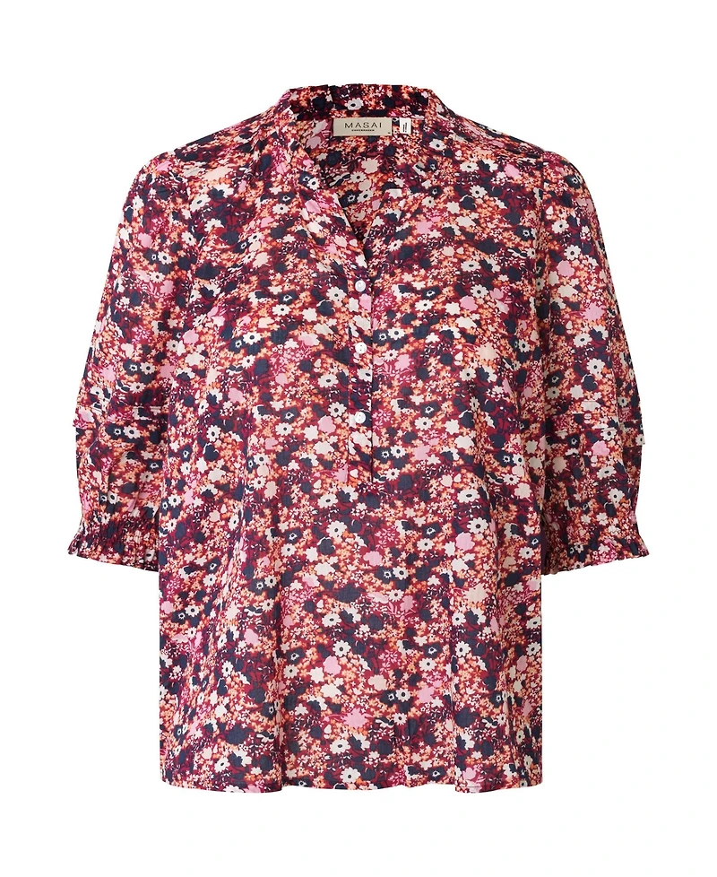 Masai Copenhagen Women's Mabrenitha Floral Mandarin Collar Blouse