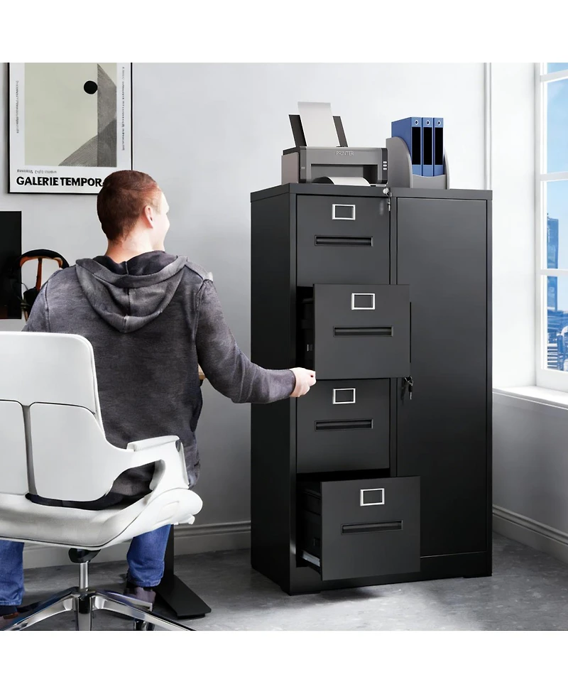 Streamdale Furniture 4-Drawer Metal Filing Cabinet with Storage Locker