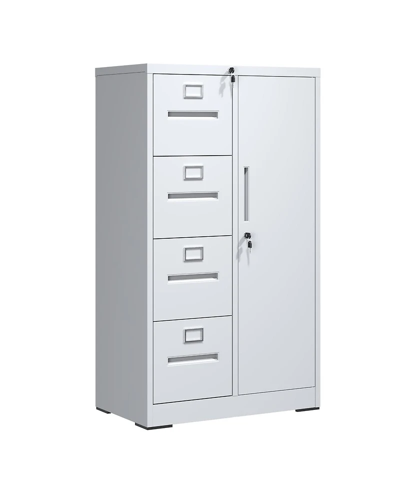 Streamdale Furniture Vertical Steel File Cabinet with Lock, 4 Drawers, 1 Door