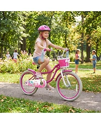 Slickblue Kids Bike with Basket and Streamers, Adjustable Riding Bicycle