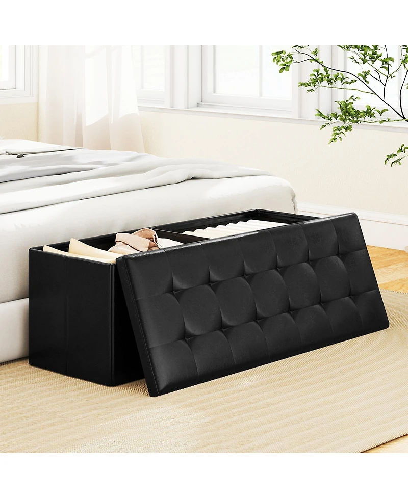 Sugift 43 in. Folding Storage Ottoman Bench with Pu Leather Top, 38 Gallon Capacity