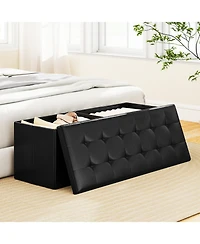 Sugift 43 in. Folding Storage Ottoman Bench with Pu Leather Top, 38 Gallon Capacity