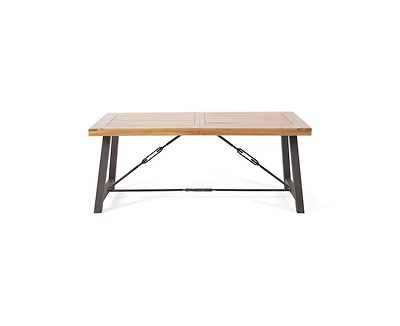 sumyeg Outdoor Acacia Wood Metal Base Dining Table with Teak Finish