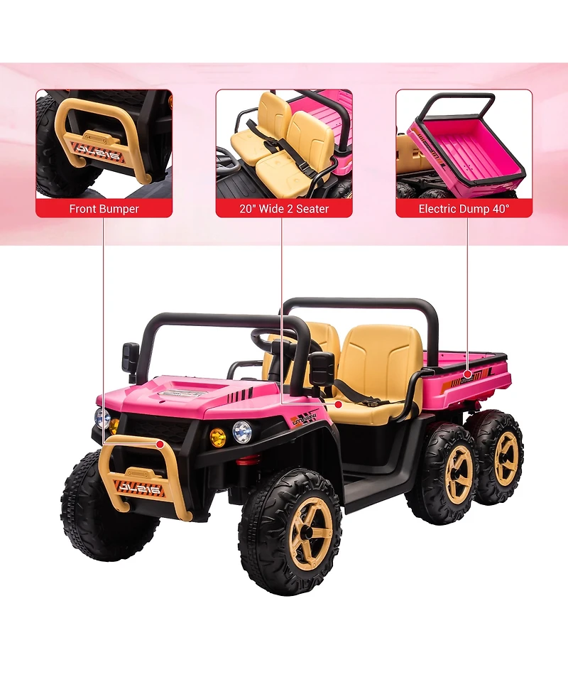 homfan 24V 2-Seater Ride-On Dump Truck 4WD with Remote Control, 110-Lb. Capacity, Ages 3–8