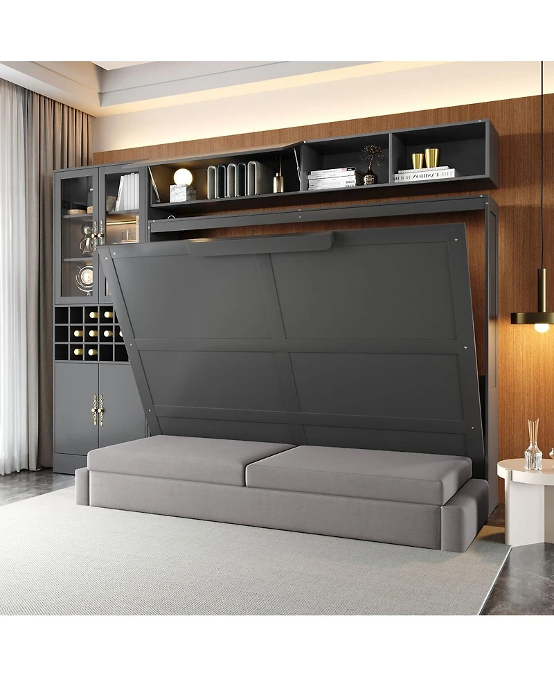 Streamdale Furniture Queen Murphy Bed with Sofa, Shelves