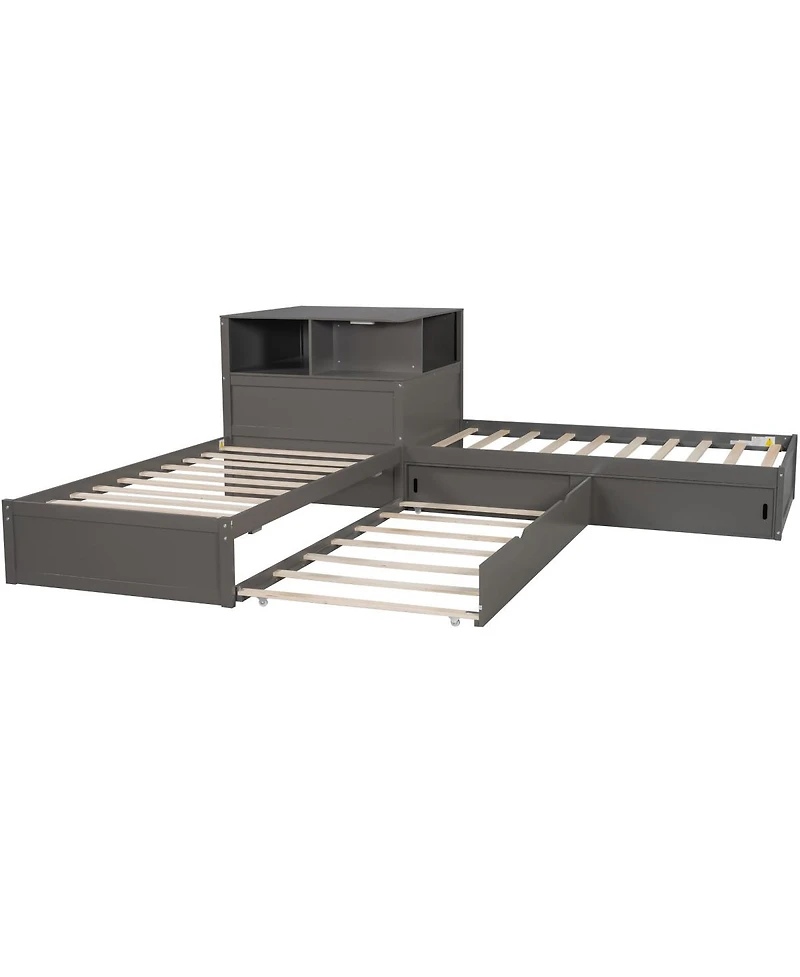 Streamdale Furniture L-Shaped latform Bed with Storage, Desk, Trundle, Led