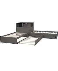 Streamdale Furniture L-Shaped latform Bed with Storage, Desk, Trundle, Led