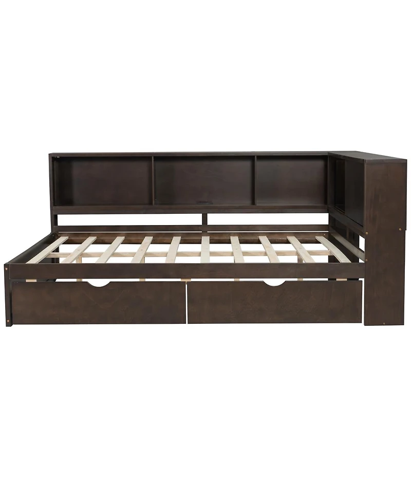 Streamdale Furniture Wood Daybed with Storage Shelves, Usb, Led, and 2 Drawers