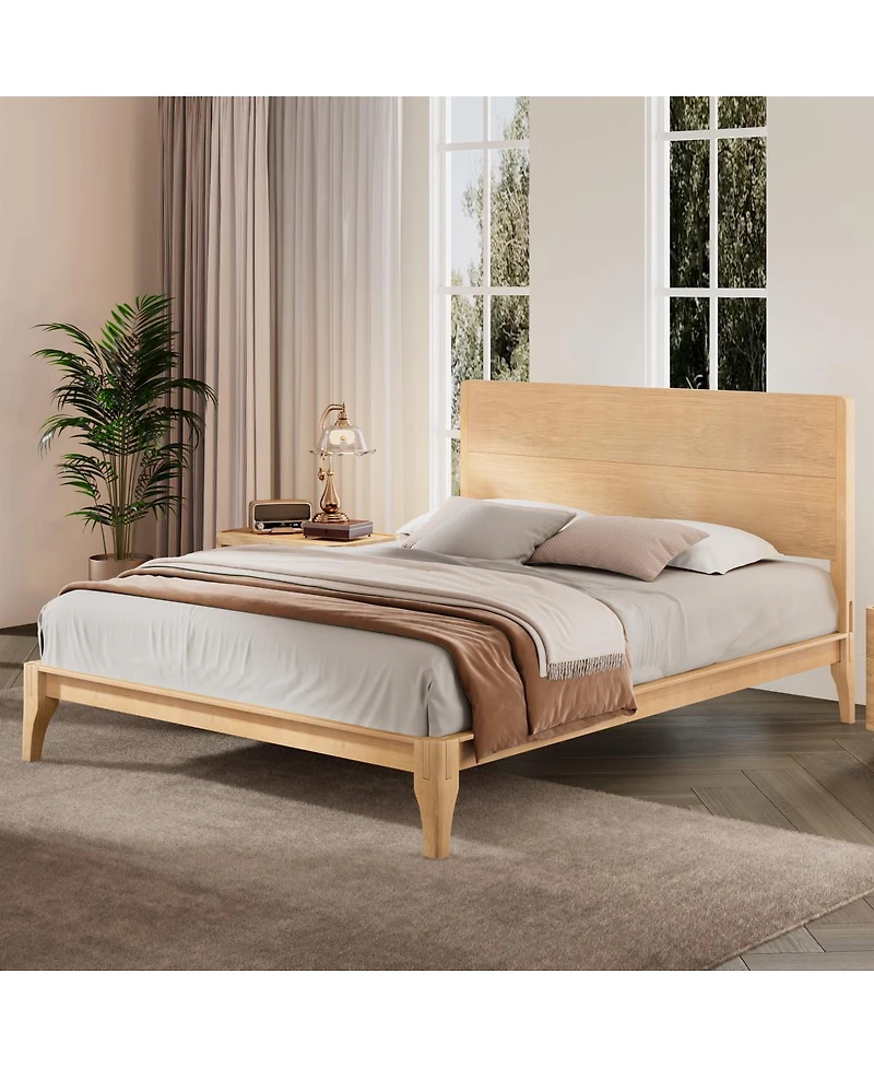 Streamdale Furniture Mid-Century Modern 12" Bamboo Queen Platform Bed with Wood Slat Support
