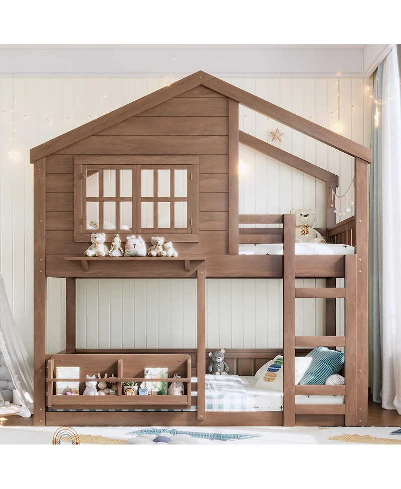 Streamdale Furniture Bunk Bed With Bookshelf and Safety Rail