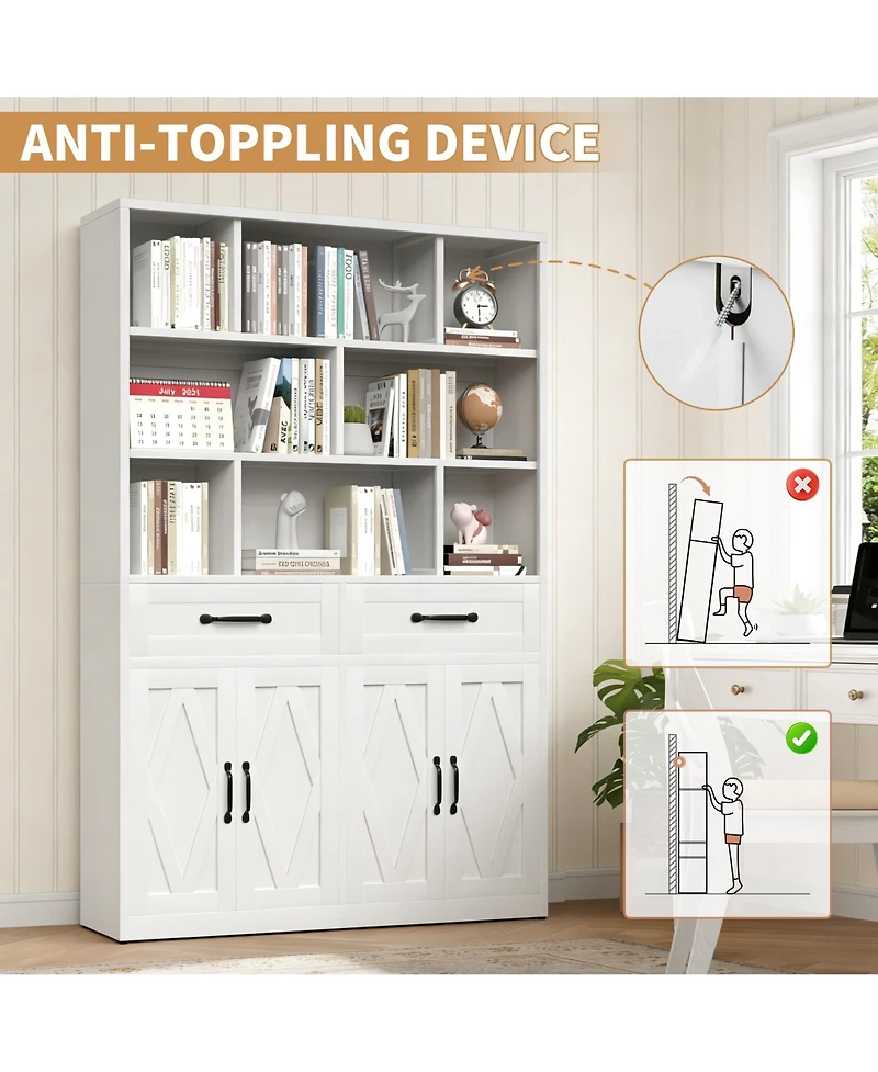Boyel Living Tall Bookcase Storage Cabinet with Drawers and Doors Metal Organizer