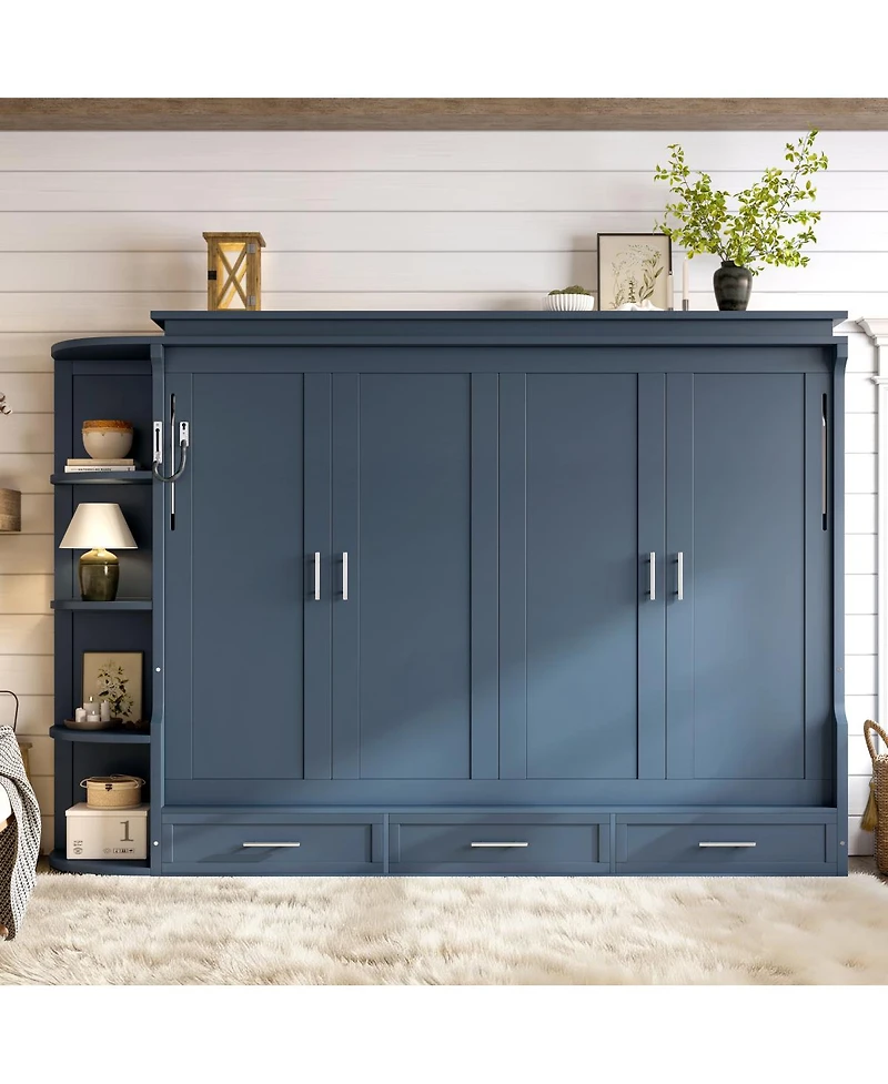 Streamdale Furniture Murphy Bed with Shelf, Cabinets, Drawers, Office Space Saver