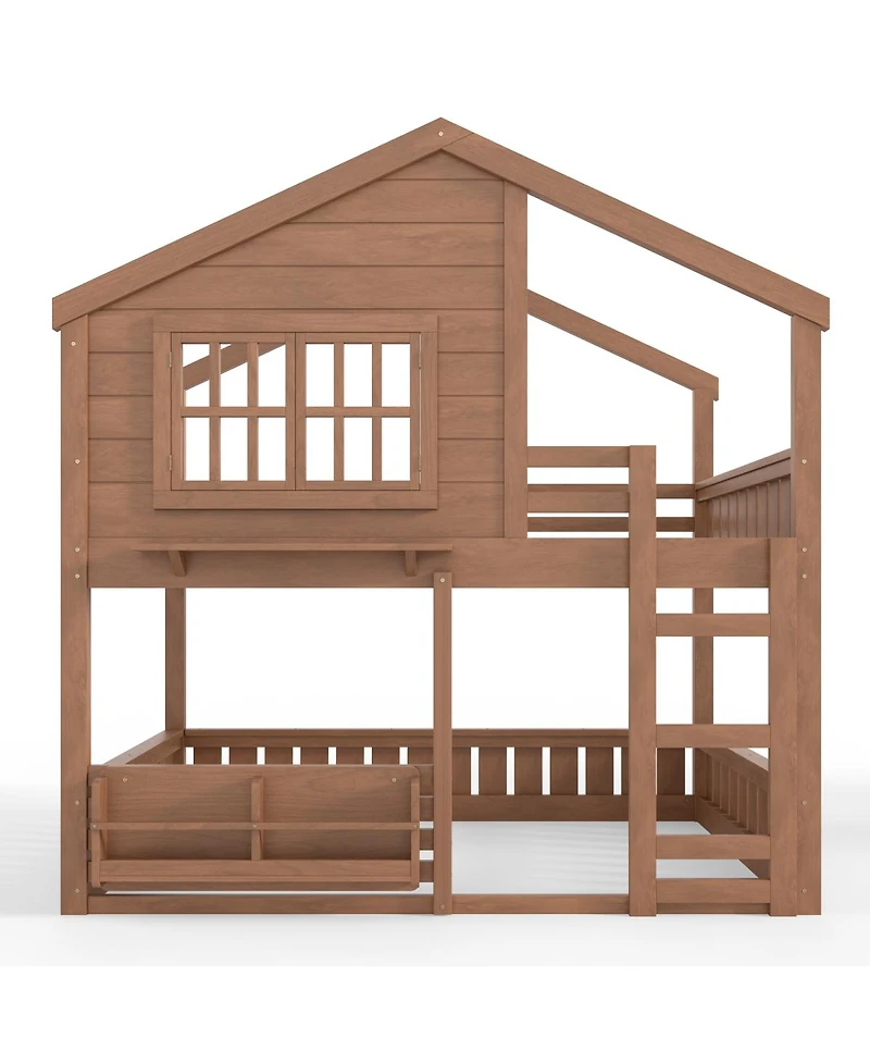 Streamdale Furniture House Bunk Bed with Bookshelf and Safety Rail