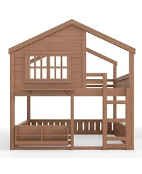 Streamdale Furniture House Bunk Bed with Bookshelf and Safety Rail