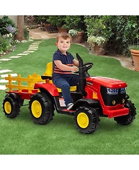 homfan Electric Ride On Car Tractor with Garden Cart Trailer, 12v Rechargeable Kids Vehicle with Remote Control for Ages 3 to 8