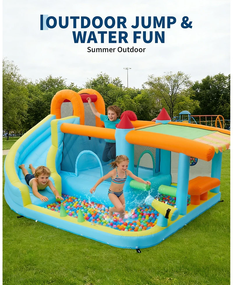 homfan 12-in-1 Inflatable Bounce House With Slide and Water Play, For 2-8 Kids, Ages 3+