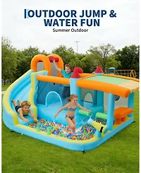 homfan 12-in-1 Inflatable Bounce House With Slide and Water Play, For 2-8 Kids, Ages 3+