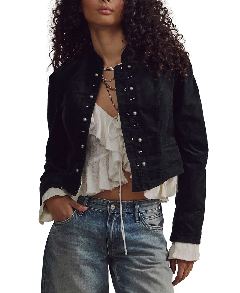 Free People Women's Herringbone Button-Front Blazer